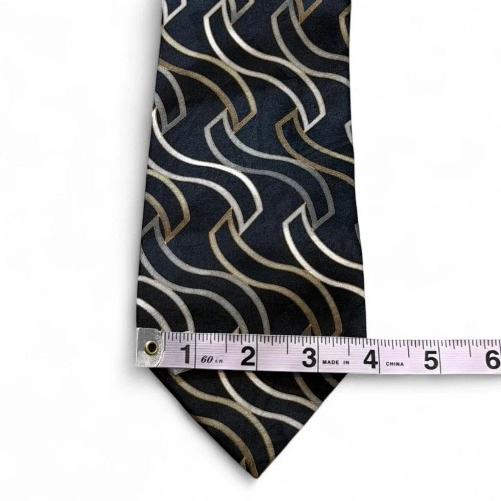 Vintage 90s‎ Essex Row Black/Gold/Silver Wavy Abstract Tie